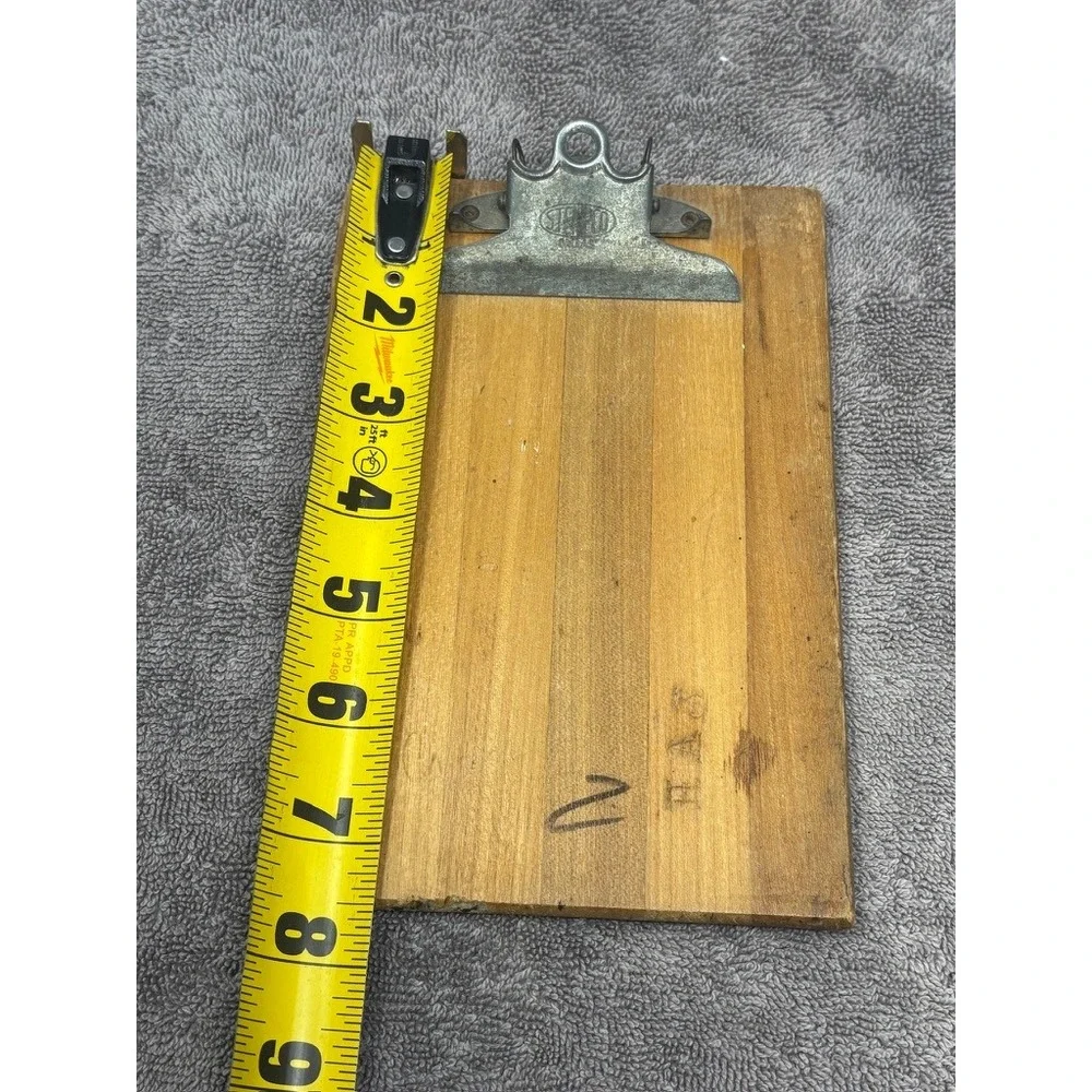 Vtg 60s Sten-Co Clipboard Wood Brown Industrial Slatted Metal Clip Dallas 7x5